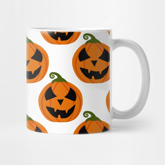 Bright Orange Halloween Pumpkins Pattern on White by galaxieartshop